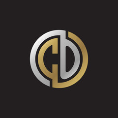 Initial letter CO, looping line, circle shape logo, silver gold color on black background
