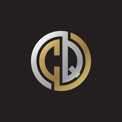 Initial letter CQ, looping line, circle shape logo, silver gold color on black background