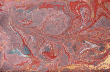 Fototapeta premium Marble abstract acrylic background. Pink and blue marbling artwork texture. Agate ripple pattern. Gold powder.