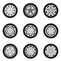 Set of various forms of car wheels