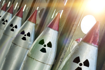 Missiles with warheads are ready to be launched. missile defense. Nuclear, chemical weapons. radiation. Weapons of mass destruction.
