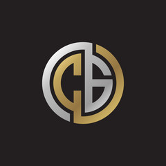 Initial letter CG, looping line, circle shape logo, silver gold color on black background