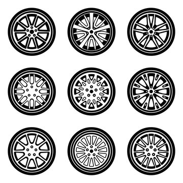 Set of different kinds of car wheels