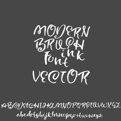 Handdrawn dry brush font. Modern brush lettering. Grunge style alphabet. Vector illustration.