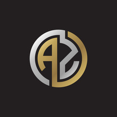 Initial letter AZ, looping line, circle shape logo, silver gold color on black background