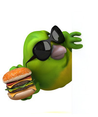 Fun green bird - 3D Illustration