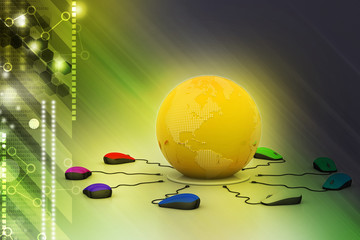 computer mice are connected around globe
