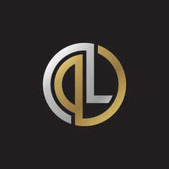 Initial letter DL, OL, looping line, circle shape logo, silver gold color on black background