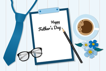 Flat lay style Fathers day card banner template.