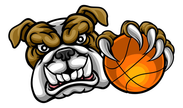 Bulldog Holding Basketball Ball Sports Mascot
