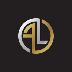 Initial letter FL, looping line, circle shape logo, silver gold color on black background