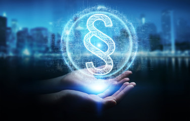 Businesswoman using law paragraph digital hologram 3D rendering