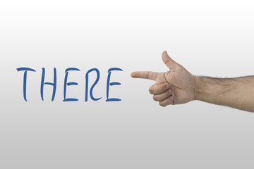 Hand gesture on white background. Aiming hand sign. Forefinger, pointing hand. The hand points to the left.