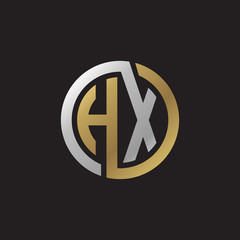 Initial letter HX, looping line, circle shape logo, silver gold color on black background