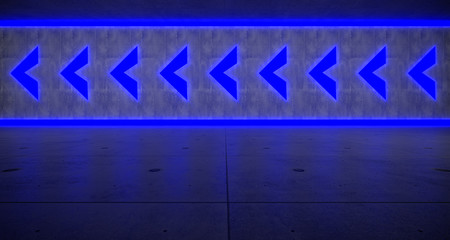 Abstract Background With Neon Arrow Lights On Concrete Surface 3D Rendering