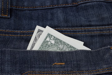money in pants pockets, 1 dollars in jeans pockets