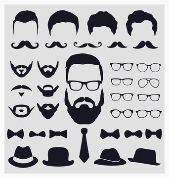 Hipster style icon set - Mustache, glasses, hats collection