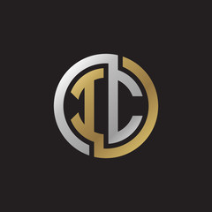 Initial letter IC, looping line, circle shape logo, silver gold color on black background