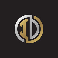 Initial letter ID, IO, looping line, circle shape logo, silver gold color on black background