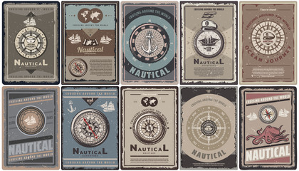 Vintage Colored Nautical Brochures Set