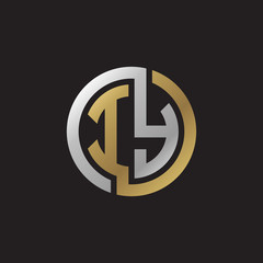 Obraz premium Initial letter IY, looping line, circle shape logo, silver gold color on black background
