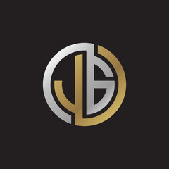 Initial letter JG, looping line, circle shape logo, silver gold color on black background