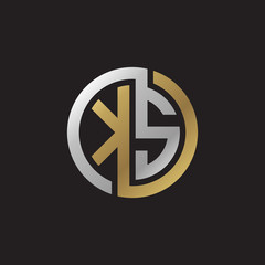Initial letter KS, looping line, circle shape logo, silver gold color on black background