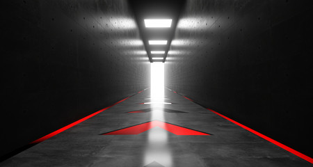Realistic Dark Sci-Fi Corridor With Neon Arrow Lights  3D Rendering