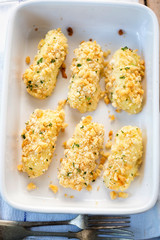 Potato croquettes. Fluffy mashed potato with crisp coating. 