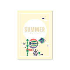 Tropical summer banner template, trendy seasonal background for poster, flayer, postcard, cover, brochure, prints, invitation vector Illustration