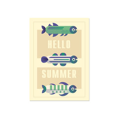 Hello summer banner template, trendy seasonal background for poster, flayer, postcard, cover, brochure, prints, invitation vector Illustration