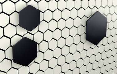 Abstract array of shinny white and black polygons. 3d render