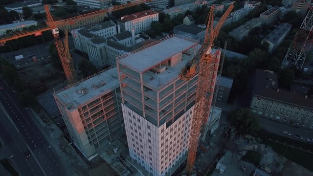 Aerial Shot of the Skyscraper Building in the Process of Construction