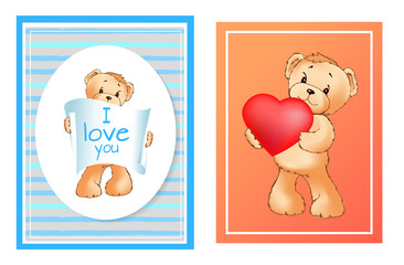 I Love You and Me Teddy Bears Vector