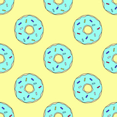 Naklejka na ściany i meble Seamless pattern. Blue donuts on the yellow background