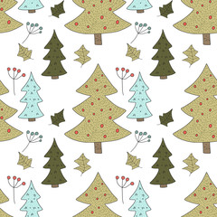 Christmas vector seamless pattern with detailed holiday illustrations.