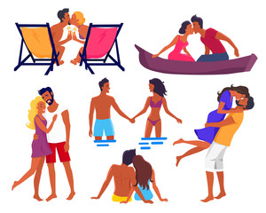 Couples in Love on Summer Holidays Illustrations