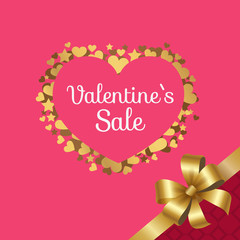 Valentines Sale Poster Heart Made of Golden Stars