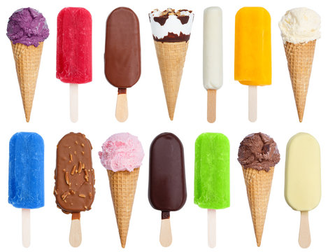Eis am Stiel Wassereis Sammlung Schokoladeneis Sommer isoliert Freisteller freigestellt