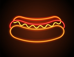 Hot Dog Neon Signboard Poster Vector Illustration