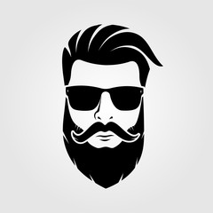 Bearded men, hipster face. Fashion silhouette, emblem, icon, label. Vector illustration.