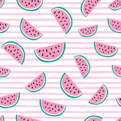 Seamless vector pattern with bright watermelons