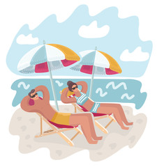 Fototapeta premium Couple man and woman resting on the beach