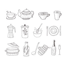 Set of kitchenware separated on the white background.