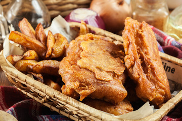 Traditional fish in beer batter and chips