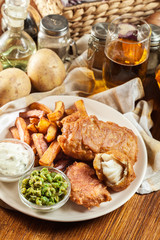 Traditional fish in beer batter and chips