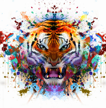 Красочный рисованной мордой льва, абстрактный красочный фон