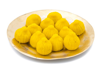Indian Sweet Food Modak Also Know as Laddu, Khoya, khova Modak, Kozhakkatta, Modhaka, Kadubu, Modhakam, Kozhakkattai, Kudumu. Made up of Coconut And Jaggery, Rice Flour, Wheat with Khava