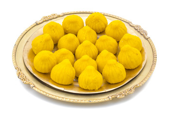 Indian Sweet Food Modak Also Know as Laddu, Khoya, khova Modak, Kozhakkatta, Modhaka, Kadubu, Modhakam, Kozhakkattai, Kudumu. Made up of Coconut And Jaggery, Rice Flour, Wheat with Khava