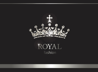 Silver crown. Luxury label, emblem or packing. Logo design.